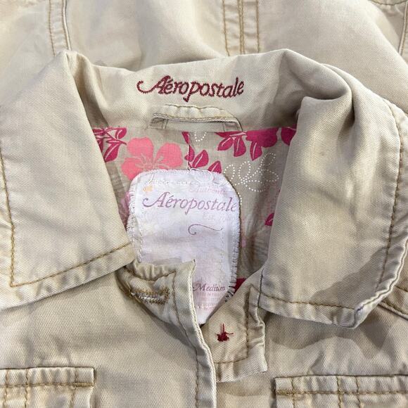 Vintage Aeropostale Jacket Womens M Tan Khaki Long Sleeve Button Down Y2K - Picture 6 of 16